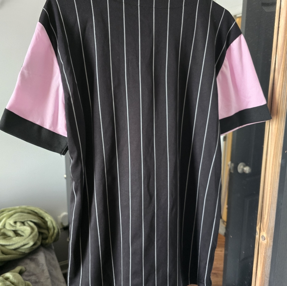 PLAYBOY Black and Pink Pinstripe Baseball Jersey - Picture 3 of 7